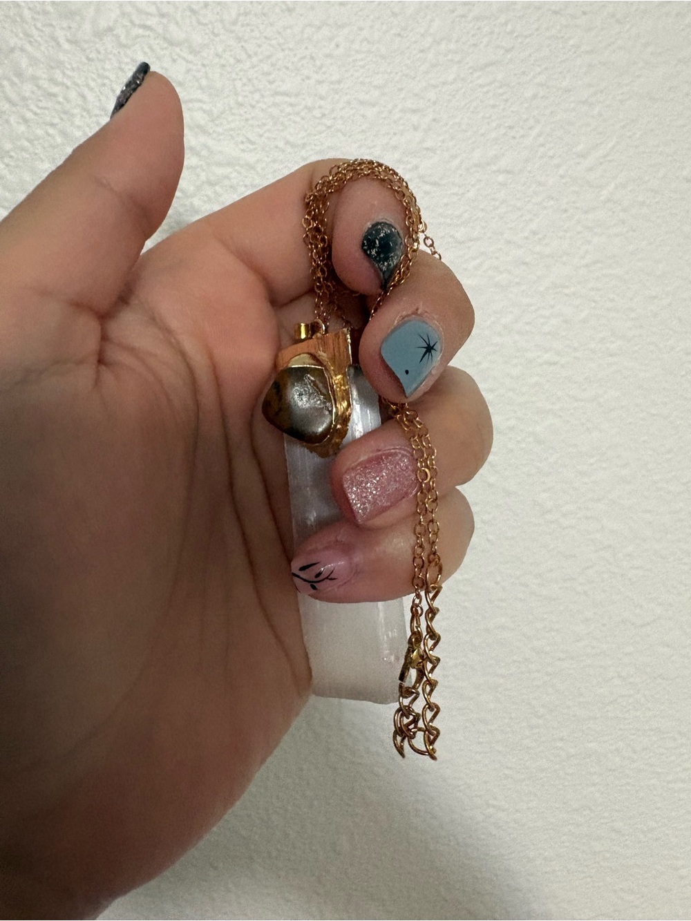 EARTHBOUND Gold-Tone Selenite Pendant with Brown Stone Accent - Picture 2 of 3